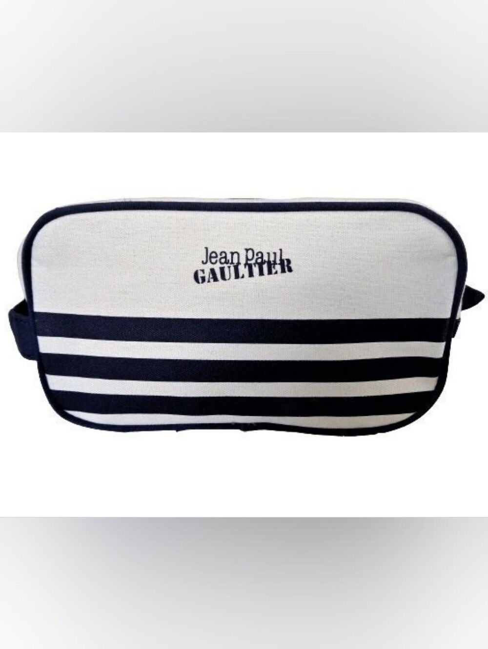 Jean Paul Gaultier Striped Toiletry / Cosmetic Bag in Navy & White Canvas